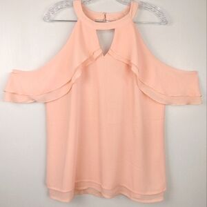 NWOT High Neck Fluted Cold Shoulder w/ Keyhole Detail in Pale Apricot Sz. M